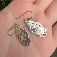 Sterling Silver Scroll Red Onyx Drop Earrings Dangle Floral 925 - 5