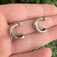 Vintage Sterling Silver Half Hoop Floral Lily Earrings  - 6