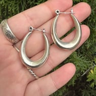 Large Sterling Silver Oval Teardrop Hoop Hollow
