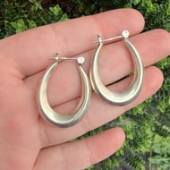 Large Sterling Silver Oval Teardrop Hoop Hollow - 2