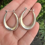 Large Sterling Silver Oval Teardrop Hoop Hollow - 5
