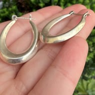 Large Sterling Silver Oval Teardrop Hoop Hollow - 6