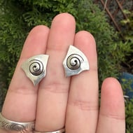 Vintage Sterling Silver Abstract Spiral Studs Modernist Minimalist