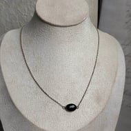 Vintage Sterling Silver Onyx Choker Dainty Chain Necklace Oval - 3