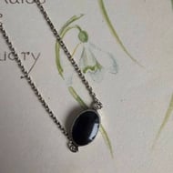 Vintage Sterling Silver Onyx Choker Dainty Chain Necklace Oval - 4