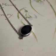 Vintage Sterling Silver Onyx Choker Dainty Chain Necklace Oval - 5