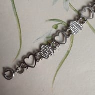 Vintage Sterling Silver Open Heart Diamond Cut Panel Bracelet Cute  - 4