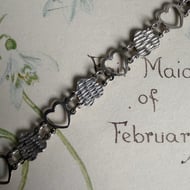 Vintage Sterling Silver Open Heart Diamond Cut Panel Bracelet Cute  - 5