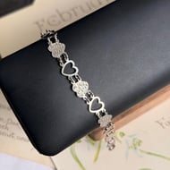 Vintage Sterling Silver Open Heart Diamond Cut Panel Bracelet Cute