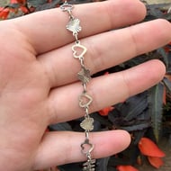 Vintage Sterling Silver Open Heart Bracelet Cute Etched - 2