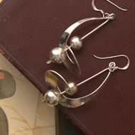 Vintage Elongated Spiral Drop Ball Bead Sterling Silver Earrings Modernist - 2