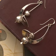Vintage Elongated Spiral Drop Ball Bead Sterling Silver Earrings Modernist - 3
