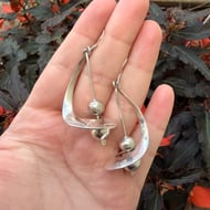 Vintage Elongated Spiral Drop Ball Bead Sterling Silver Earrings Modernist - 4