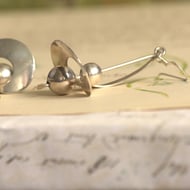 Vintage Elongated Spiral Drop Ball Bead Sterling Silver Earrings Modernist - 7
