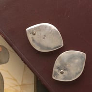Vintage Sterling Silver Large Heavy Stud Earrings Petal Modernist - 2