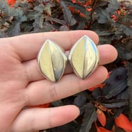Vintage Sterling Silver Large Heavy Stud Earrings Petal Modernist - 3