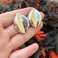 Vintage Sterling Silver Large Heavy Stud Earrings Petal Modernist - 4