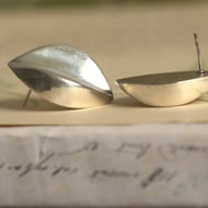 Vintage Sterling Silver Large Heavy Stud Earrings Petal Modernist - 5