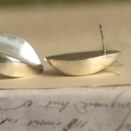 Vintage Sterling Silver Large Heavy Stud Earrings Petal Modernist - 6
