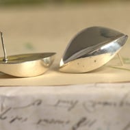 Vintage Sterling Silver Large Heavy Stud Earrings Petal Modernist - 7