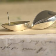 Vintage Sterling Silver Large Heavy Stud Earrings Petal Modernist - 8
