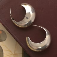 Sterling Silver Chunky C Shape Hoops Crescent Half Big Earrings - 2