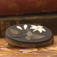 Antique Pietra Dura Sterling Silver Brooch Mourning Mosaic Stone Pin Flower - 7