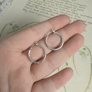 Vintage Sterling Silver Hoop Earrings Etched Italy 925 - 3