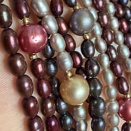 Vintage Freshwater Pearl Multi Strand Multi-Colour Necklace with 14ct Gold Clasp and Beads - 17