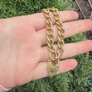 Vintage Heart Padlock Bracelet Heavy Gold Plate Charm Etched Link