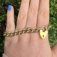 Vintage Heart Padlock Bracelet Heavy Gold Plate Charm Etched Link - 7