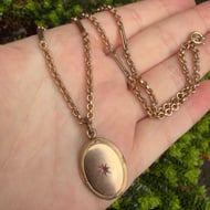 Antique Edwardian Garnet Locket Fancy Link Chain Necklace Rolled Gold  - 2
