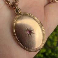 Antique Edwardian Garnet Locket Fancy Link Chain Necklace Rolled Gold  - 4