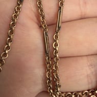 Antique Edwardian Garnet Locket Fancy Link Chain Necklace Rolled Gold  - 11