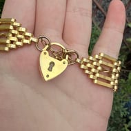 Gold Plate Heart Padlock Gate Bracelet Wide  - 3