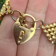 Gold Plate Heart Padlock Gate Bracelet Wide  - 5