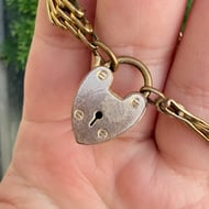 Antique Brass Gilt Gate Bracelet Heart Padlock - 2