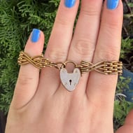 Antique Brass Gilt Gate Bracelet Heart Padlock - 4