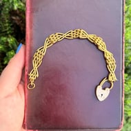 Antique Brass Gilt Gate Bracelet Heart Padlock - 8
