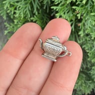 Vintage Silver Teapot Charm Pendant Opens - 2