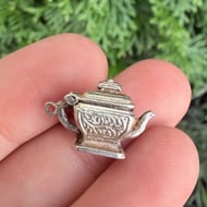 Vintage Silver Teapot Charm Pendant Opens - 4
