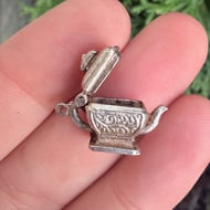 Vintage Silver Teapot Charm Pendant Opens - 5