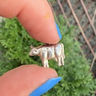Vintage Silver Cow Charm Pendant - 2