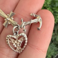 Vintage Silver Faith Charity Hope Charm Pendant Heart Cross Anchor - 2