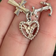Vintage Silver Faith Charity Hope Charm Pendant Heart Cross Anchor - 4