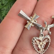 Vintage Silver Faith Charity Hope Charm Pendant Heart Cross Anchor - 3