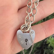 Vintage Sterling Silver Padlock Heart Bracelet Fred Manshaw 1975 - 3