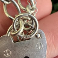 Vintage Sterling Silver Padlock Heart Bracelet Fred Manshaw 1975 - 7