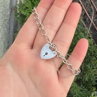 Vintage Sterling Silver Padlock Heart Bracelet Fred Manshaw 1975 - 8