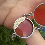 Antique Scottish Silver Agate Bracelet Large Graduated Oval Stones - 5